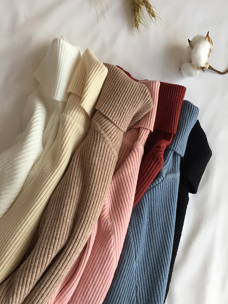 Pull Col Roulé Côtelé pour Femme
