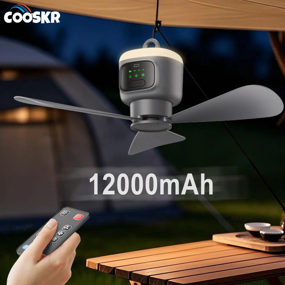Ventilateur de Camping Rechargeable avec Lumière LED & Télécommande